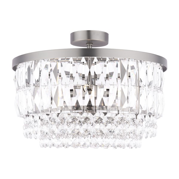 (image for) Laura Ashley Rhosill 3 Light Semi-Flush Crystal and Aged Pewter